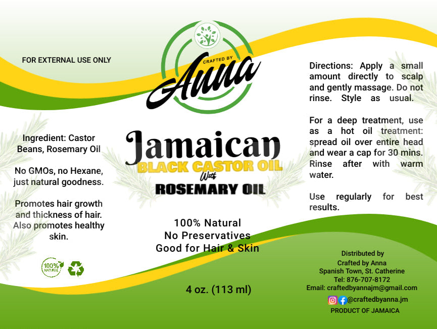 4oz Organic Jamaican Black Castor Oil with Rosemary Oil