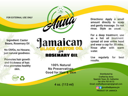 4oz Organic Jamaican Black Castor Oil with Rosemary Oil